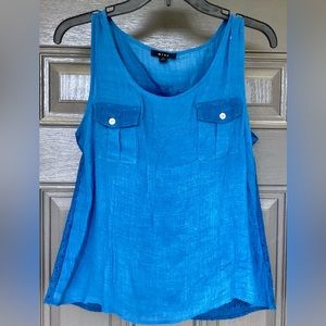 Beautiful Blue Sleeveless Blouse. Two Button Pockets Front and Full Lace Back.